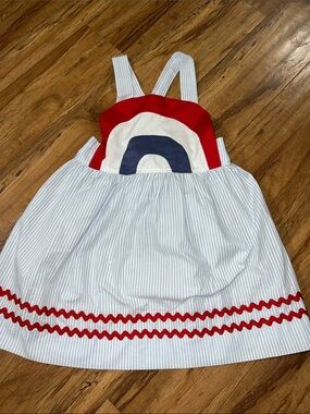 Girls Red & Navy Stripe Sundress with Rainbow Appliqué